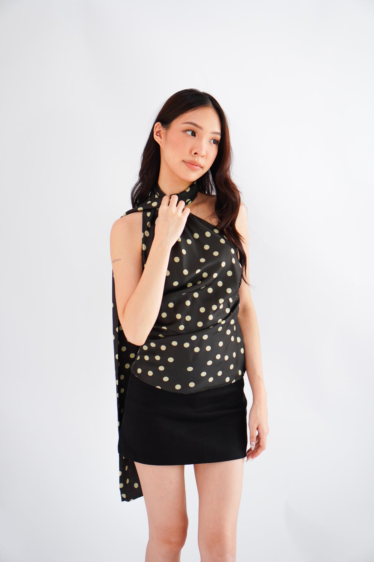 Ivette Polkadot Choker Ruched Toga Top in Green