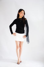 Aubri Cape Boat Neck Long Sleeve Top in Black