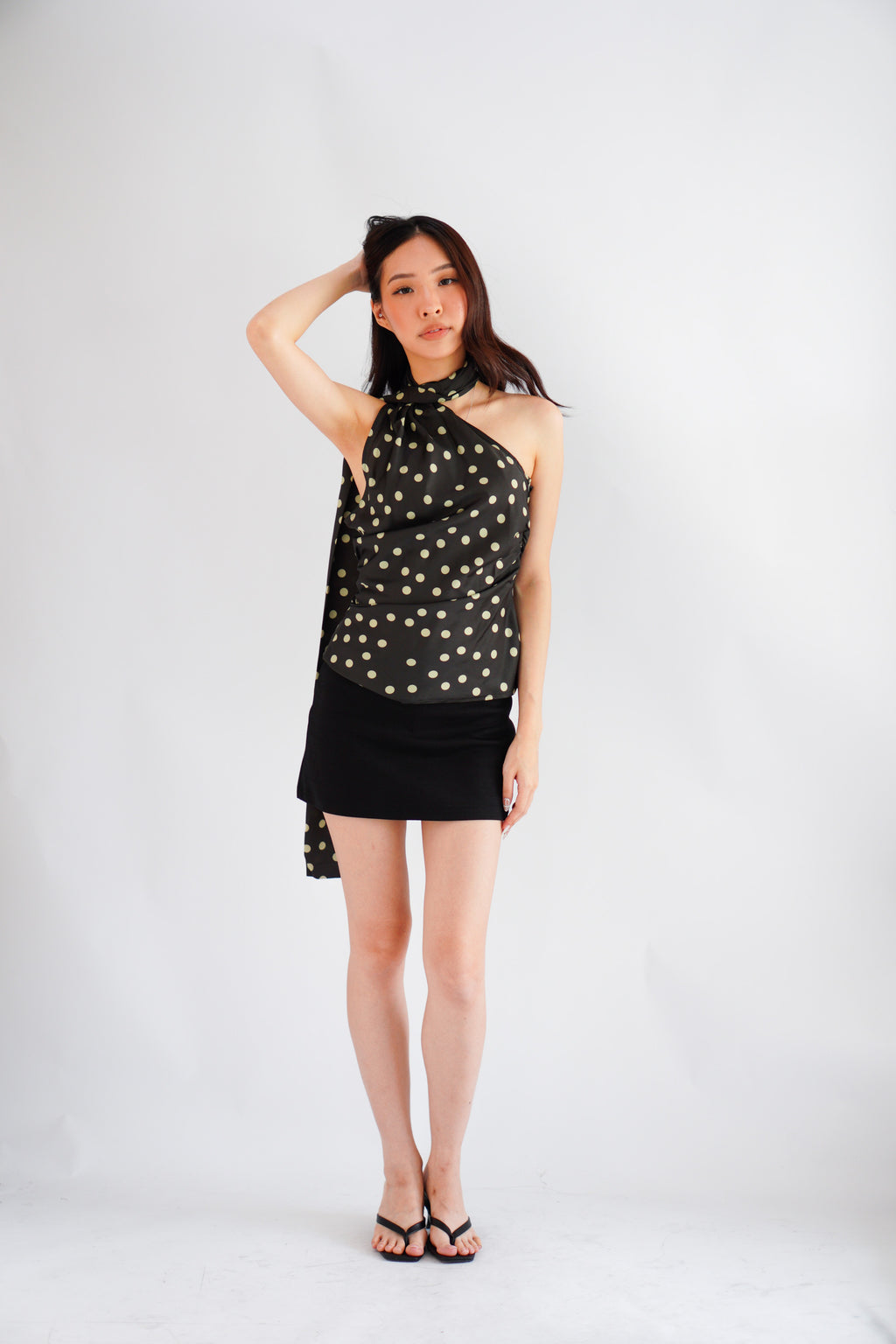 Ivette Polkadot Choker Ruched Toga Top in Green