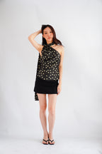 Ivette Polkadot Choker Ruched Toga Top in Green