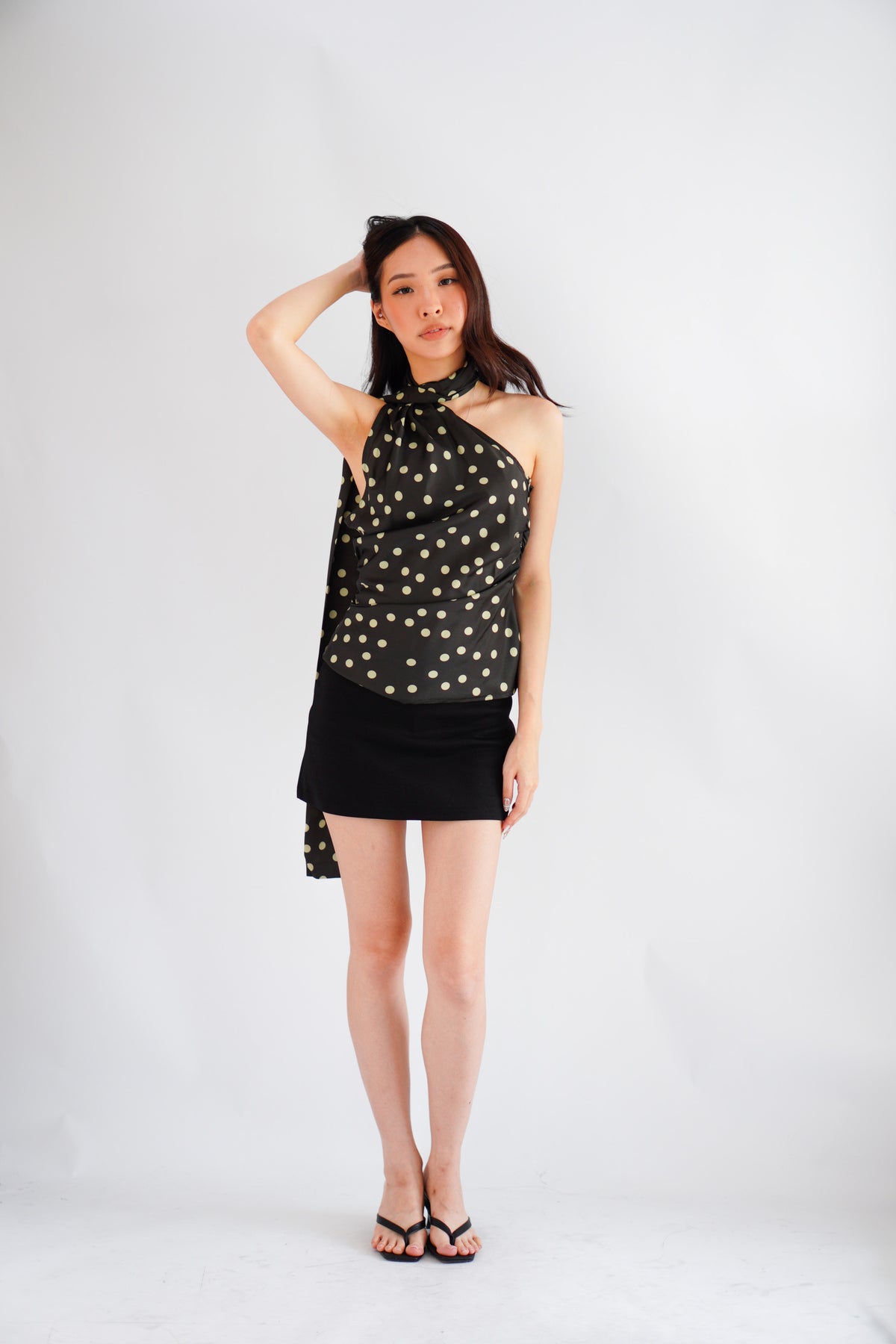 Ivette Polkadot Choker Ruched Toga Top in Green