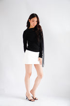 Aubri Cape Boat Neck Long Sleeve Top in Black