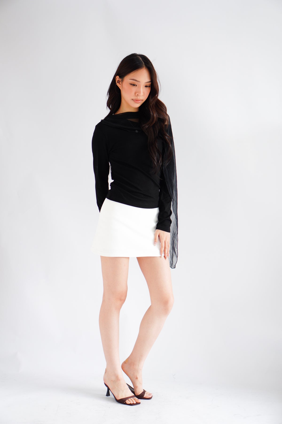 Aubri Cape Boat Neck Long Sleeve Top in Black