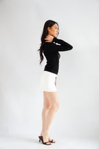 Aubri Cape Boat Neck Long Sleeve Top in Black