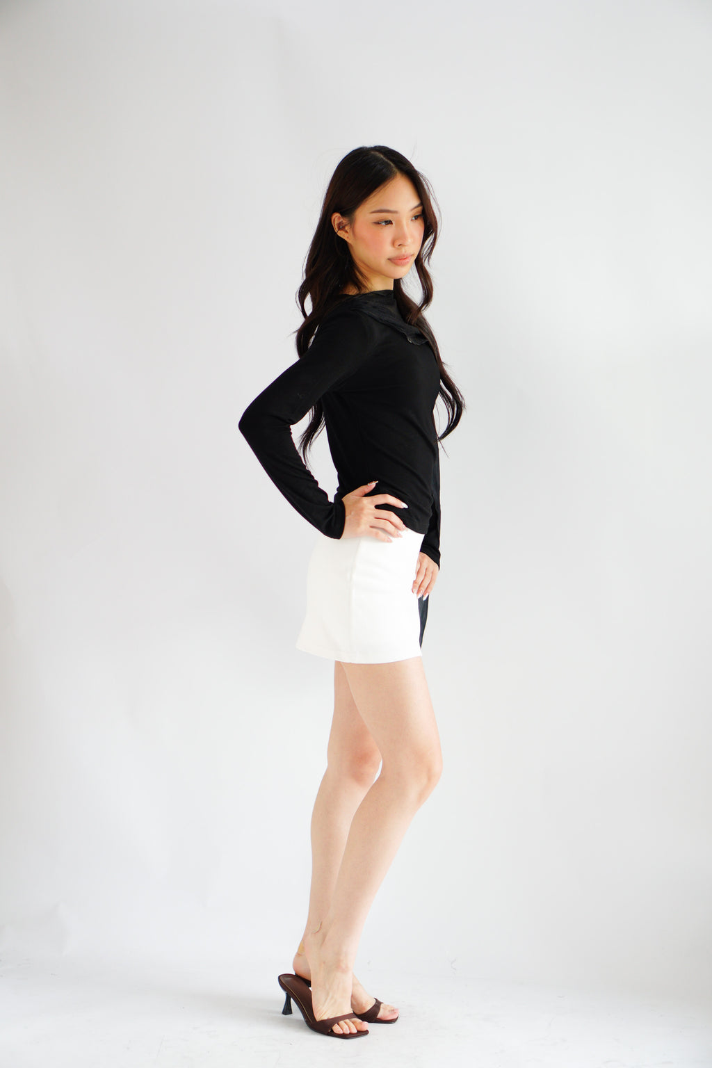 Aubri Cape Boat Neck Long Sleeve Top in Black