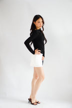 Aubri Cape Boat Neck Long Sleeve Top in Black