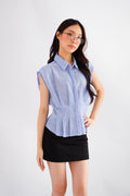 Gracie Collar Button Down Blouse Top in Blue