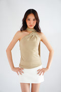 Nadine High Neck Self Tie Choker Top in Green Khaki
