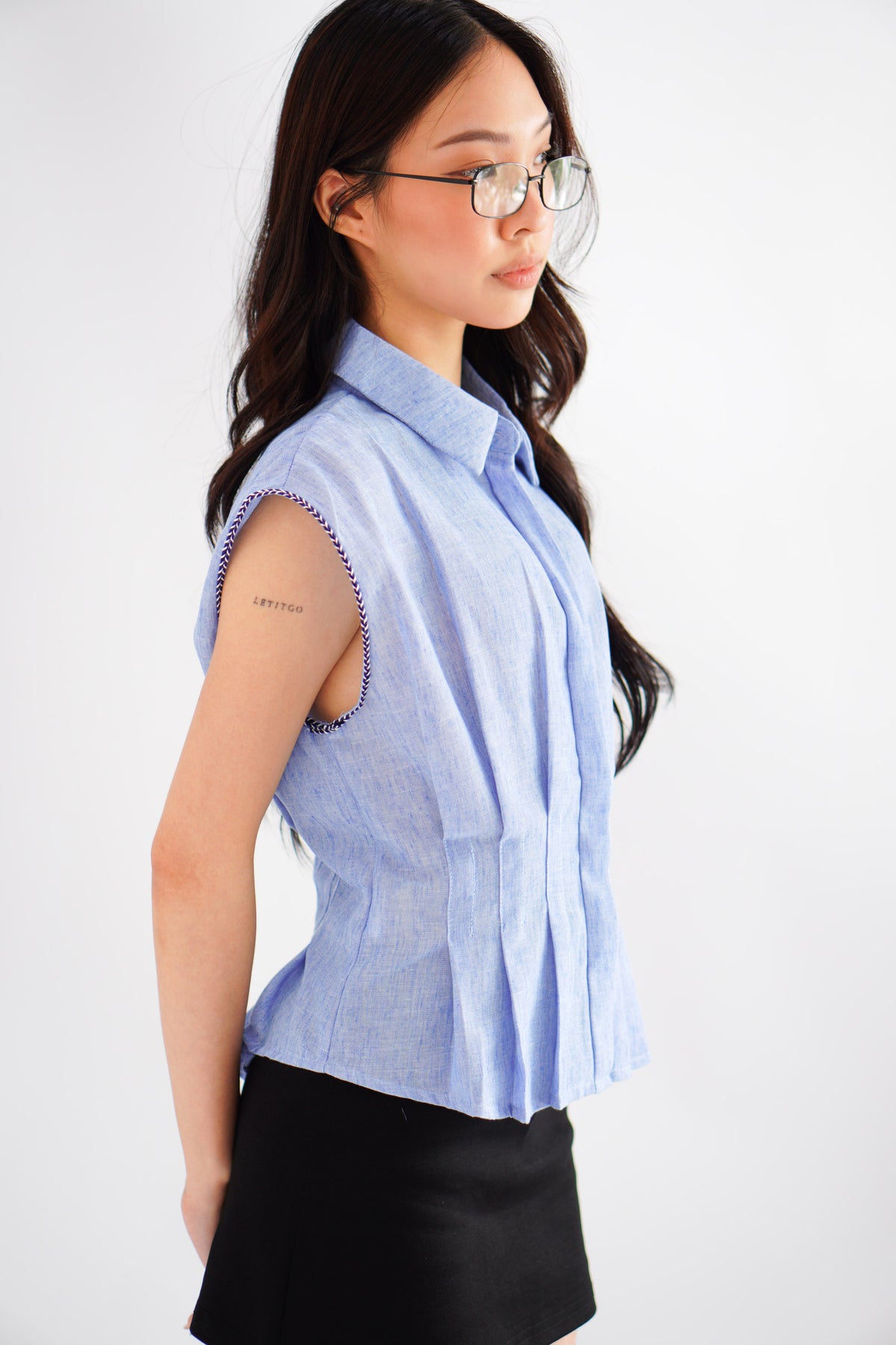 Gracie Collar Button Down Blouse Top in Blue