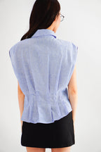 Gracie Collar Button Down Blouse Top in Blue
