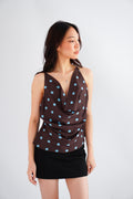 Monique Polkadot Cowl Neck Top in Brown and Blue