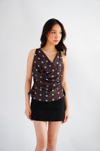 Monique Polkadot Cowl Neck Top in Brown and Blue