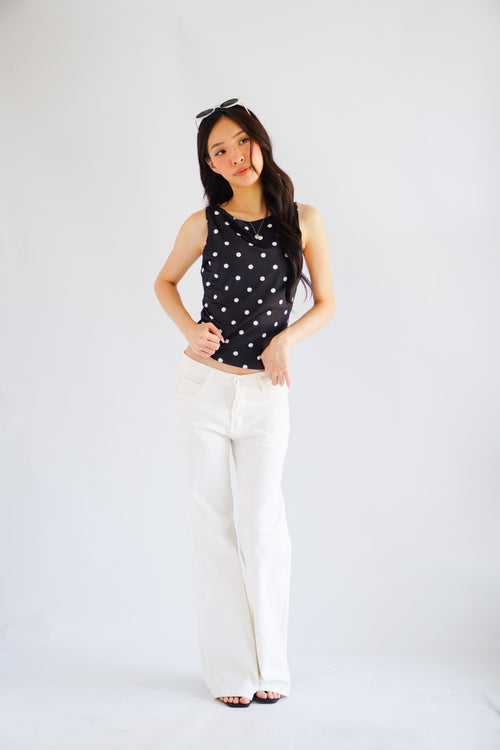 Kolene Polkadot Boat Neck Top in Black