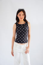 Kolene Polkadot Boat Neck Top in Black