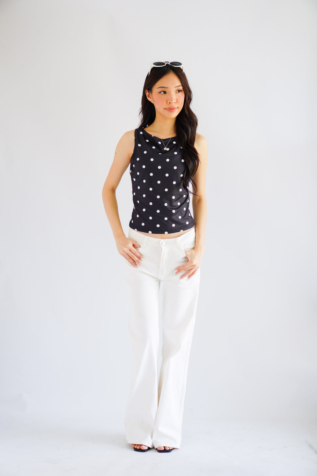 Kolene Polkadot Boat Neck Top in Black