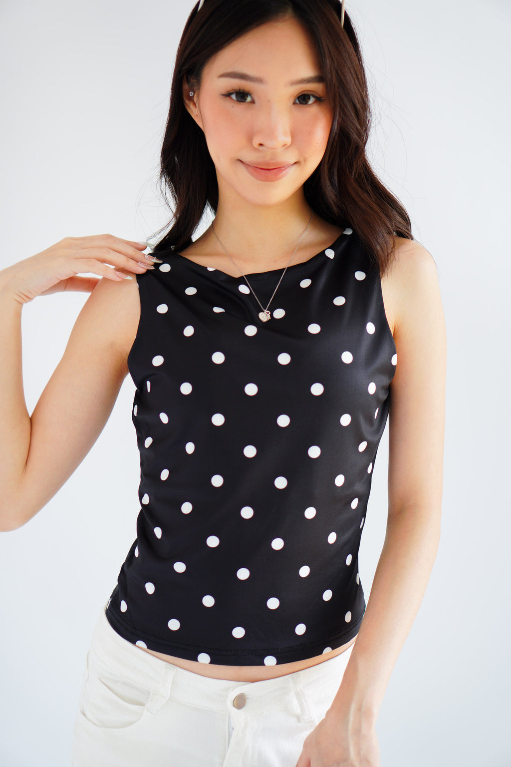 Kolene Polkadot Boat Neck Top in Black