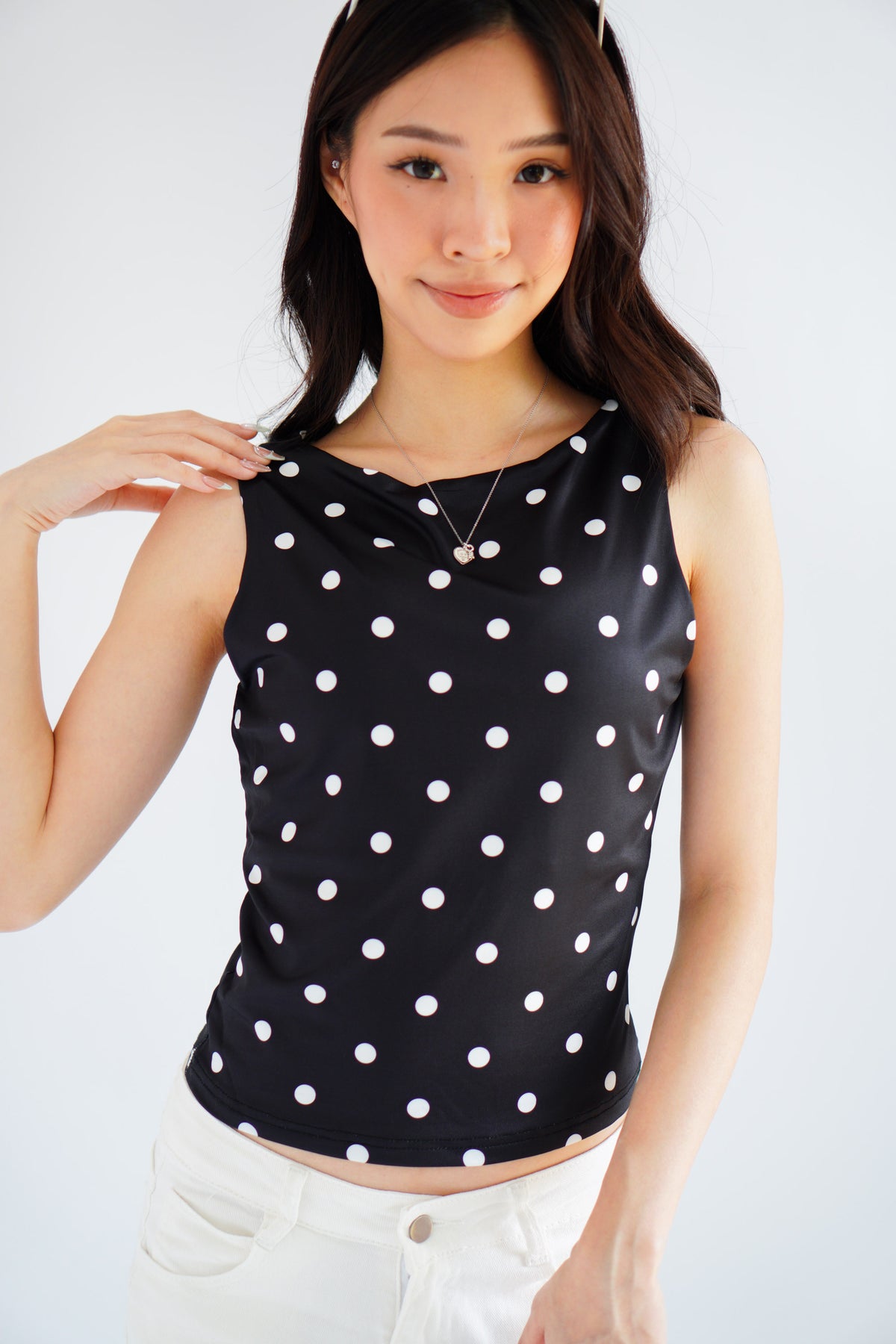 Kolene Polkadot Boat Neck Top in Black
