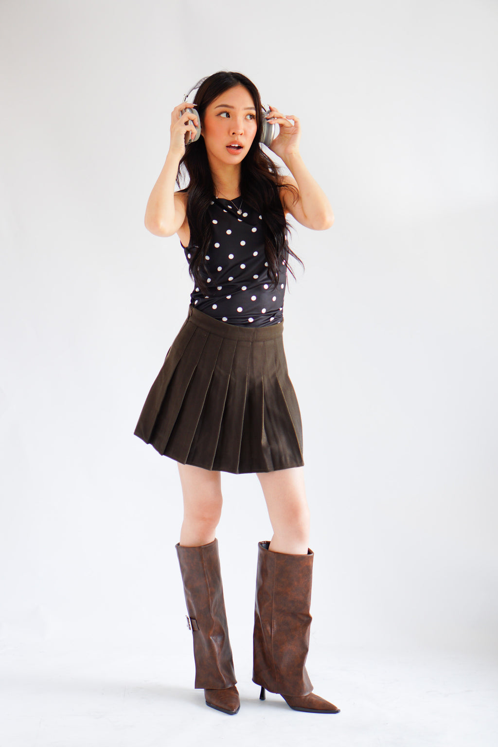 Kolene Polkadot Boat Neck Top in Black
