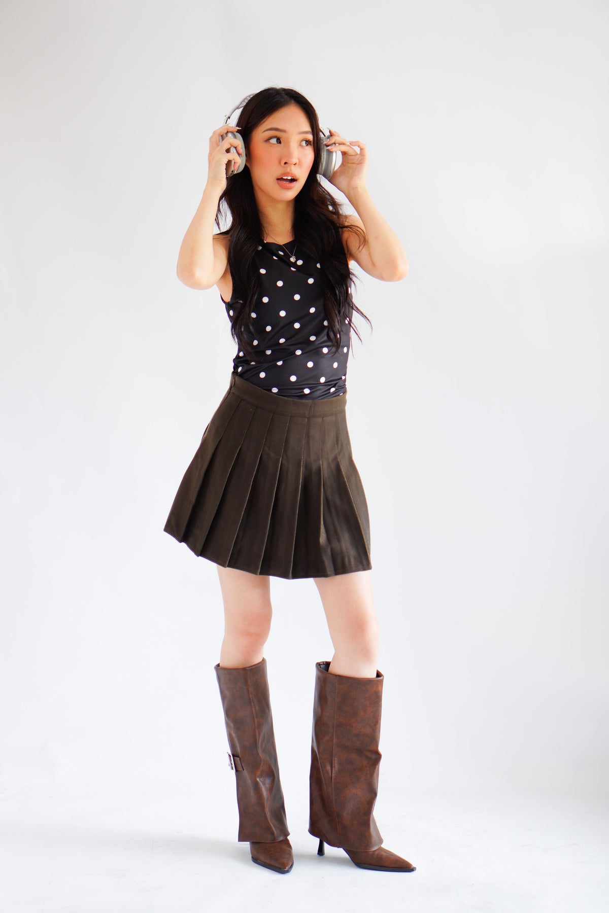 Kolene Polkadot Boat Neck Top in Black