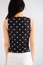 Kolene Polkadot Boat Neck Top in Black