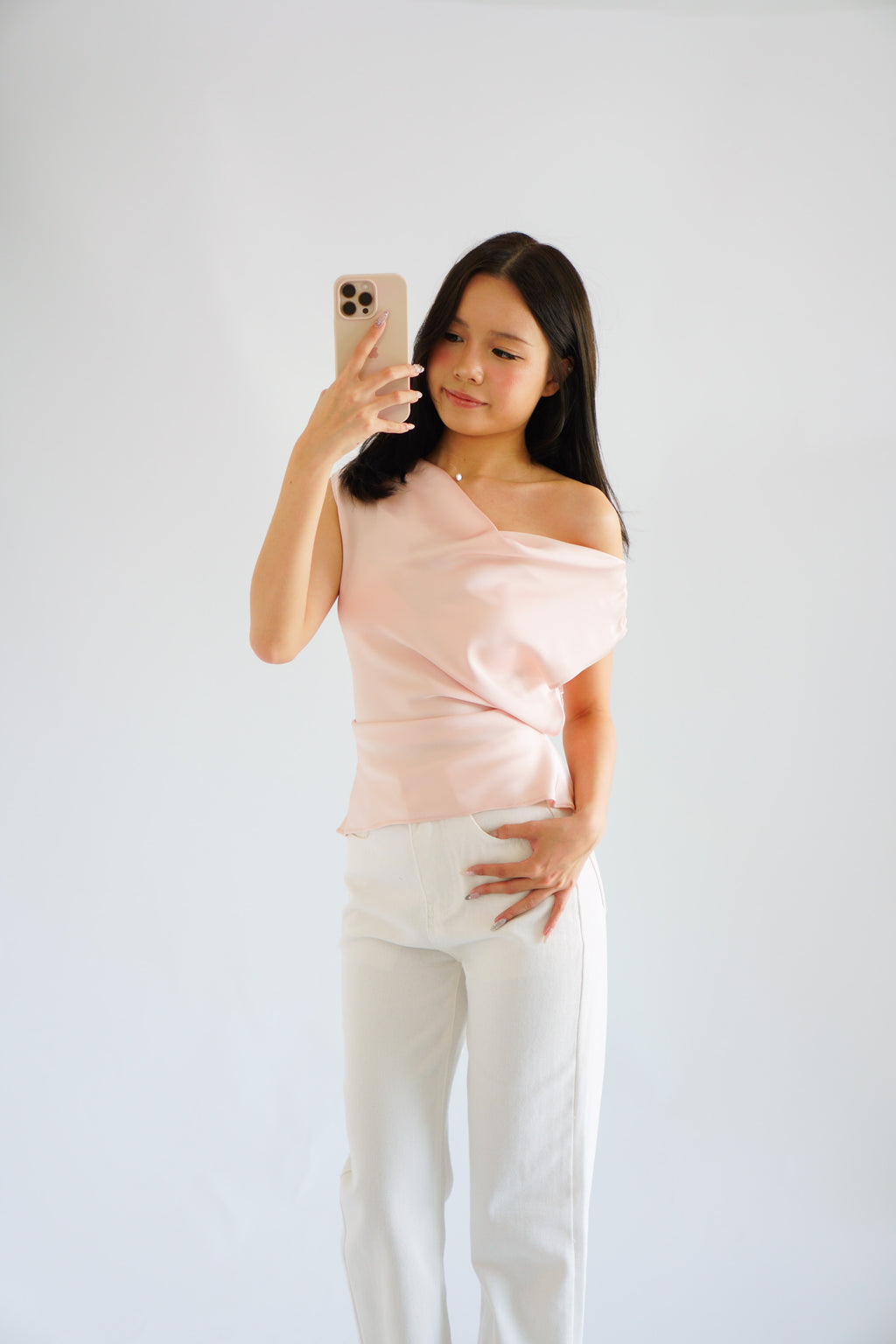 Dreameria Cowl Neck Satin Top in Pink