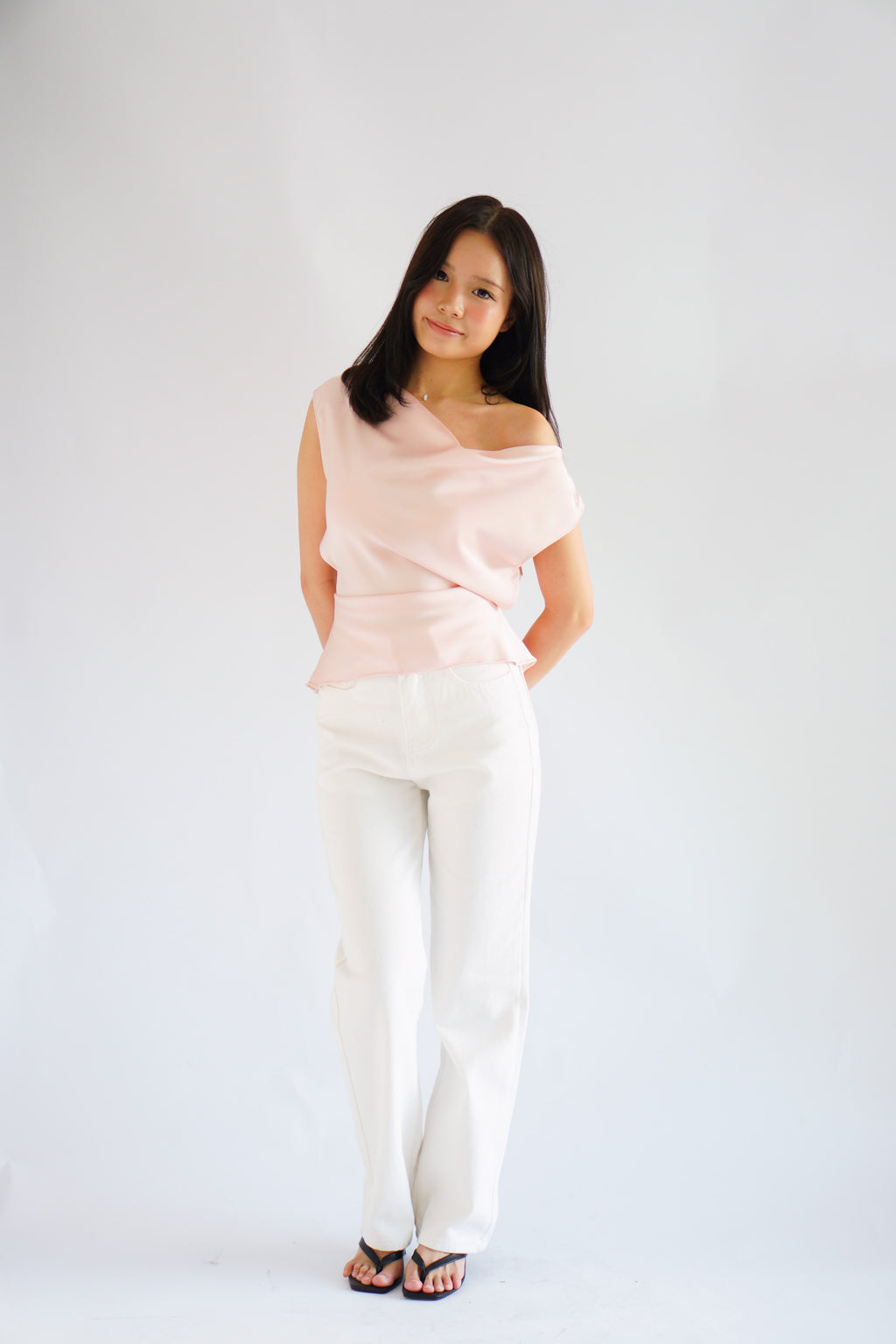 Dreameria Cowl Neck Satin Top in Pink