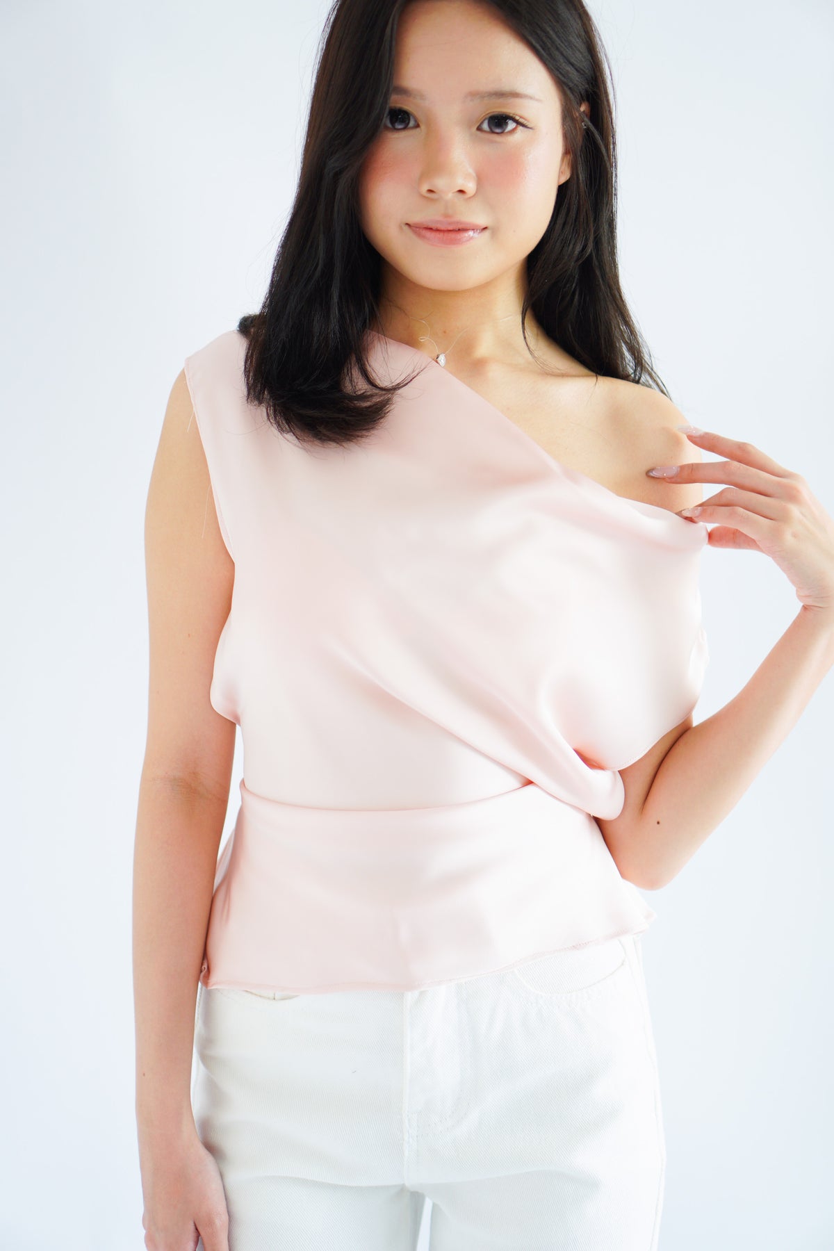 Dreameria Cowl Neck Satin Top in Pink