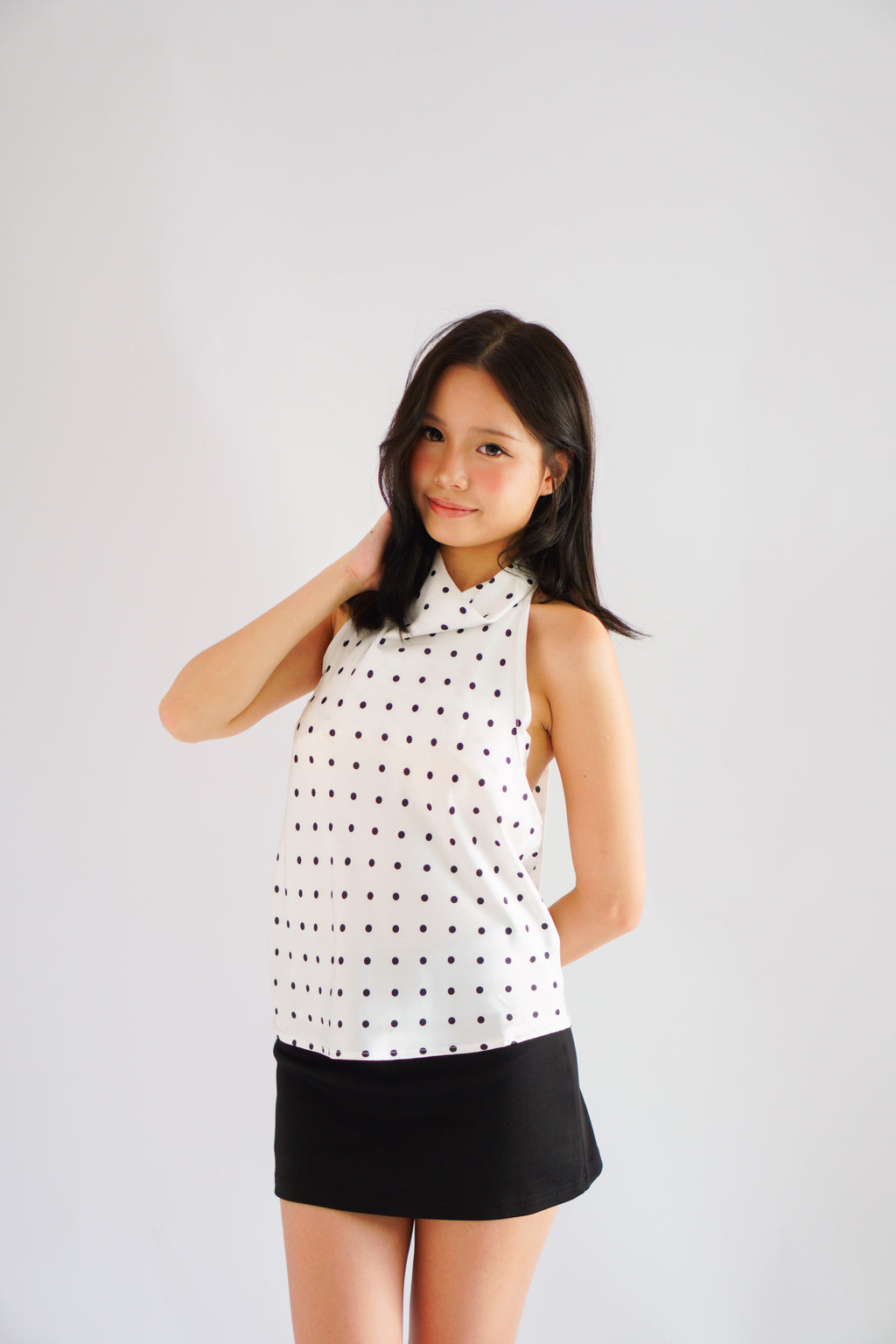 Isabeau Polkadot Satin Halter Top in White