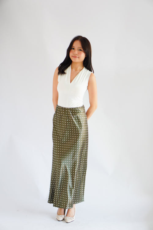 Nerami Polkadot Satin Skirt in Green