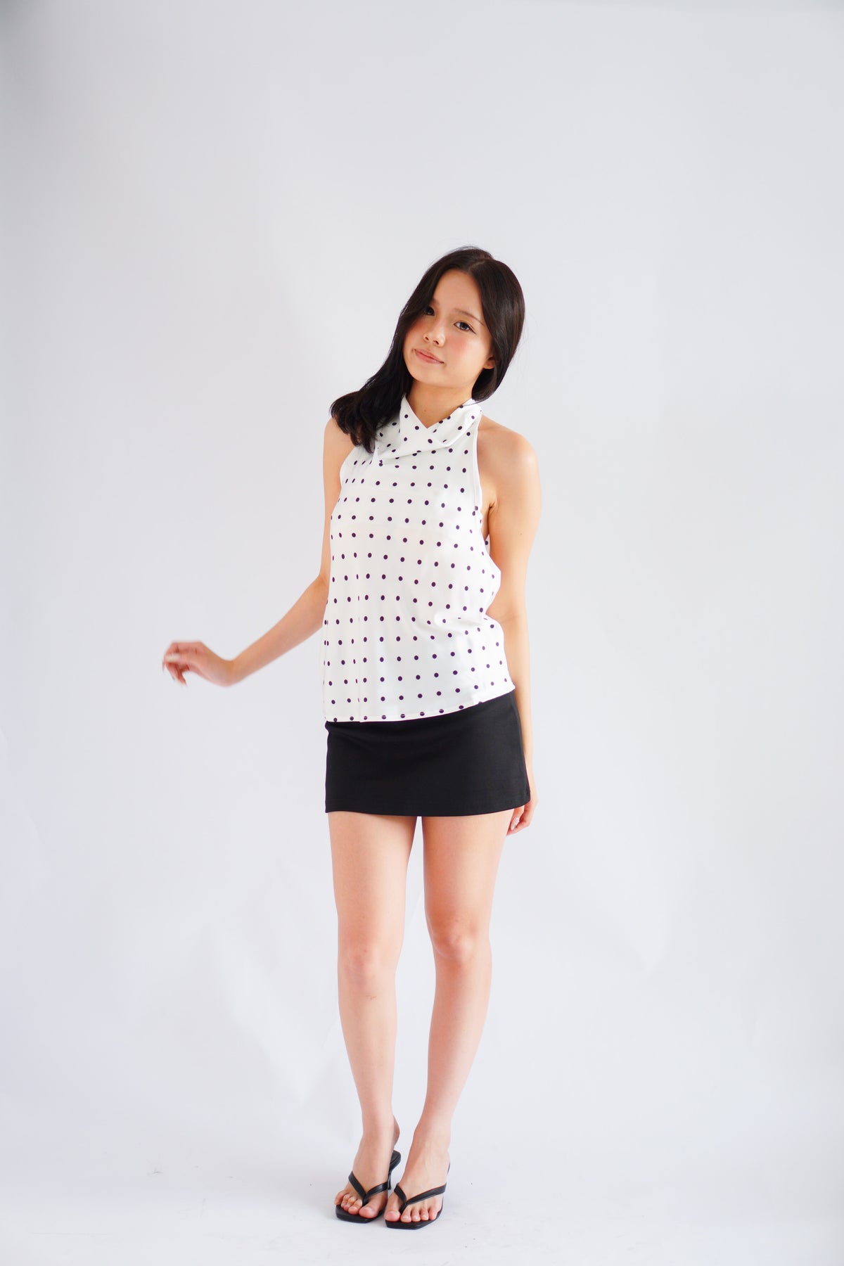 Isabeau Polkadot Satin Halter Top in White