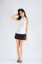 Isabeau Polkadot Satin Halter Top in White
