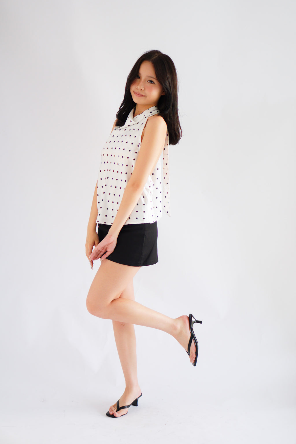 Isabeau Polkadot Satin Halter Top in White