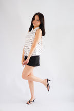 Isabeau Polkadot Satin Halter Top in White
