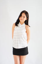 Isabeau Polkadot Satin Halter Top in White