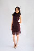 Faitheria High Neck Mini Bodycon Dress in Dark Red Purple