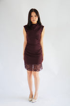 Faitheria High Neck Mini Bodycon Dress in Dark Red Purple
