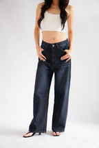 Bron Wide Legged Jeans in Dark Blue