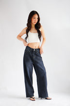 Bron Wide Legged Jeans in Dark Blue