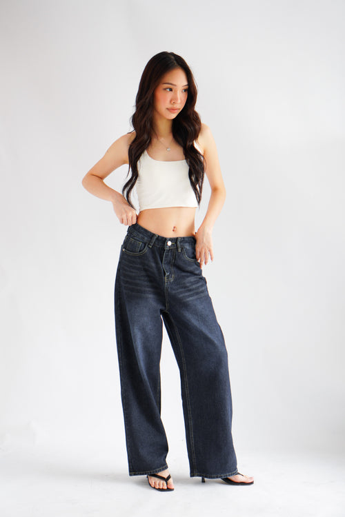 Bron Wide Legged Jeans in Dark Blue