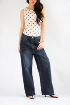 Bron Wide Legged Jeans in Dark Blue