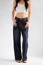 Bron Wide Legged Jeans in Dark Blue