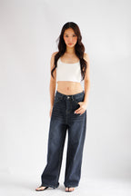 Bron Wide Legged Jeans in Dark Blue
