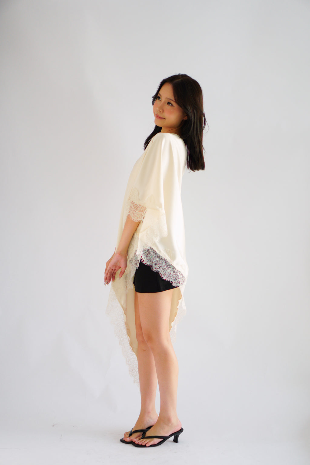 Marceline Lace Satin Toga Top in Cream