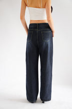 Bron Wide Legged Jeans in Dark Blue