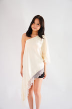 Marceline Lace Satin Toga Top in Cream