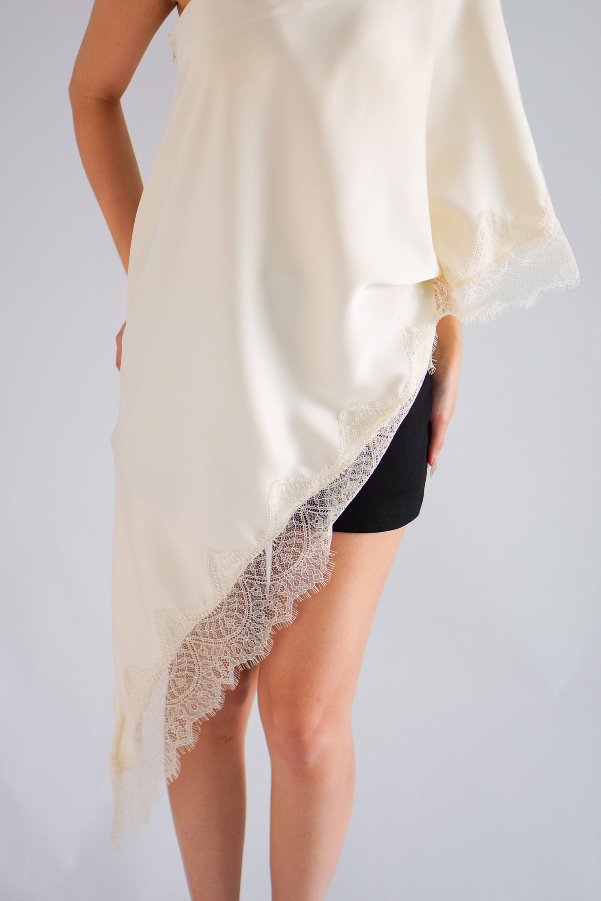 Marceline Lace Satin Toga Top in Cream
