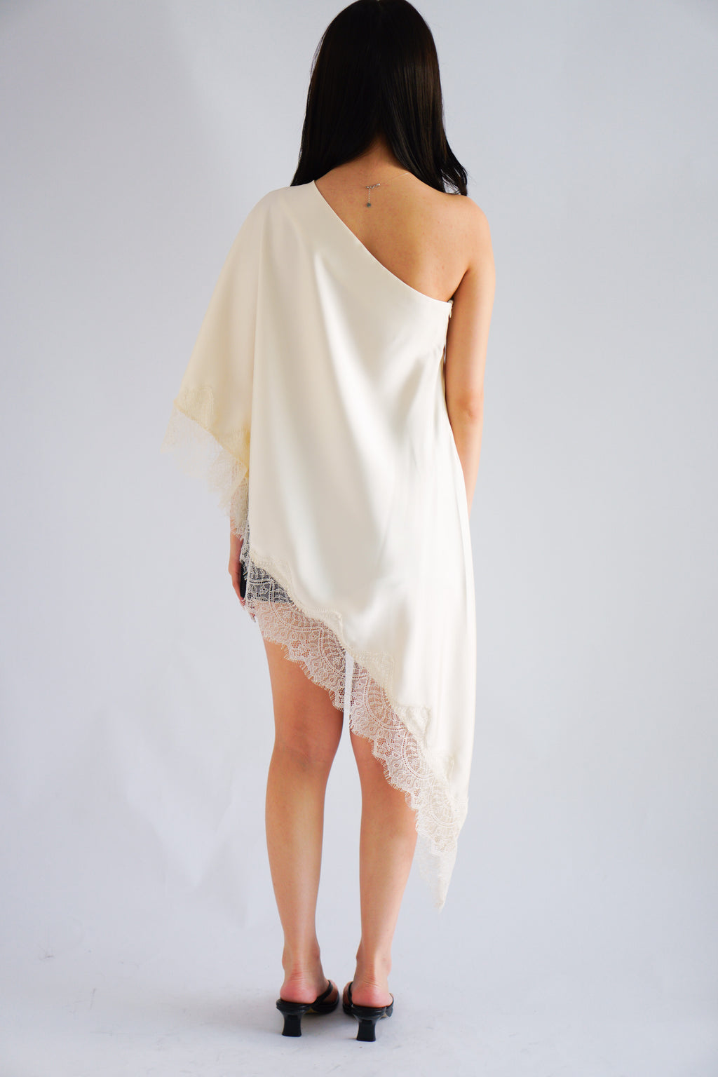 Marceline Lace Satin Toga Top in Cream