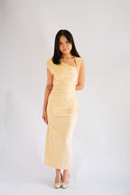 Kinzy Ruched Bodycon Maxi Dress in Yellow