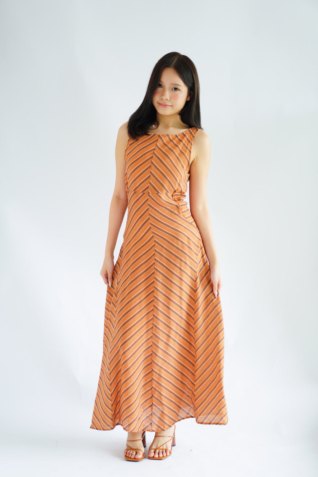 Viola Stripes A-Line Dress in Brick Orange