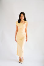 Kinzy Ruched Bodycon Maxi Dress in Yellow